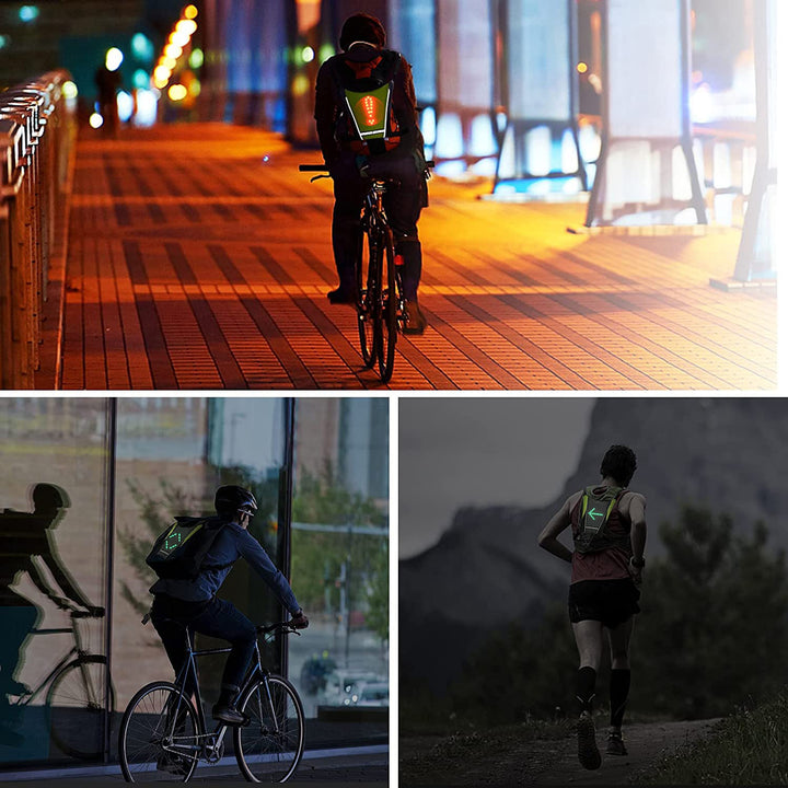 Batoh s LED signalizátorem, s dálkovým ovládáním, voděodolnost: dálkové ovládání IPx5, batoh IPX2 + sportovní popruhy na telefon Maclean MC-445