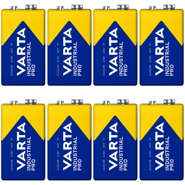 8x baterie R9V R-9 6LR61 9V R-9 alkalická Varta Industrial Pro