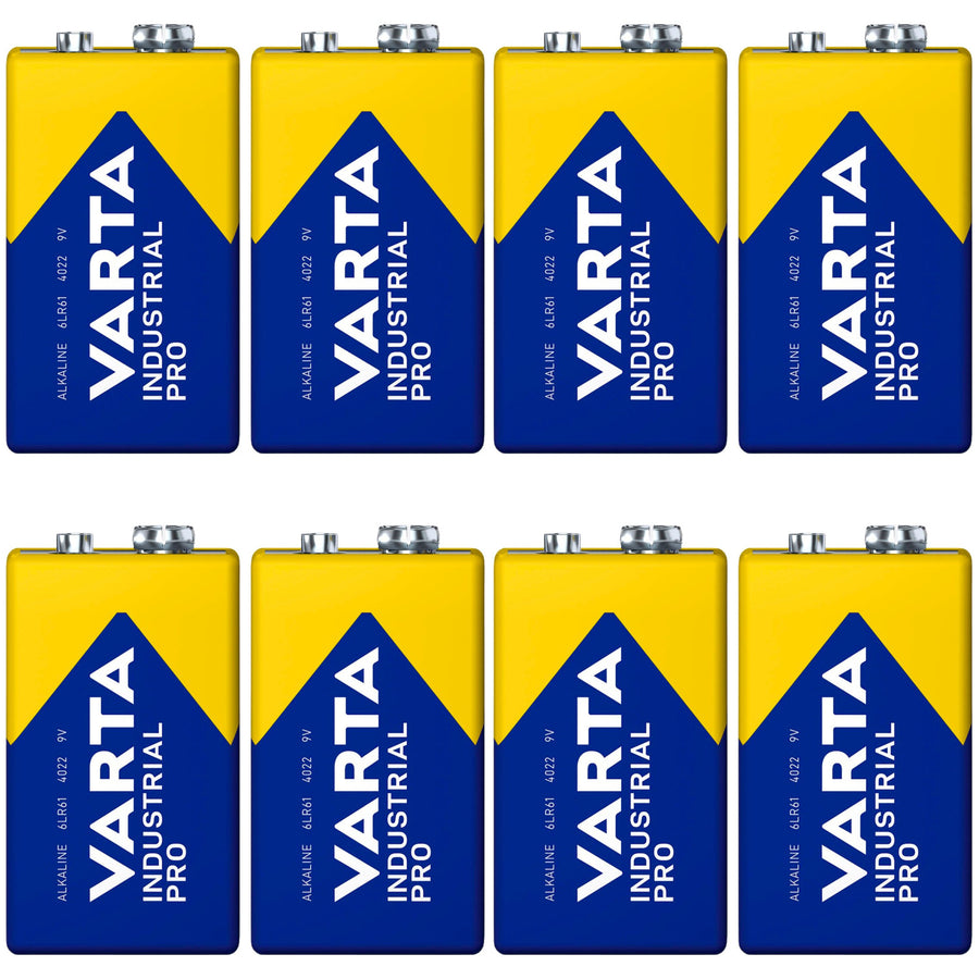8x baterie R9V R-9 6LR61 9V R-9 alkalická Varta Industrial Pro