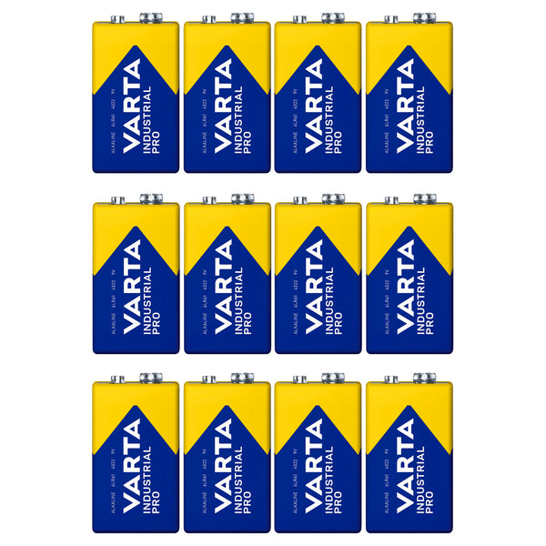 12x baterie R9V R-9 6LR61 9V R-9 alkalická Varta Industrial Pro