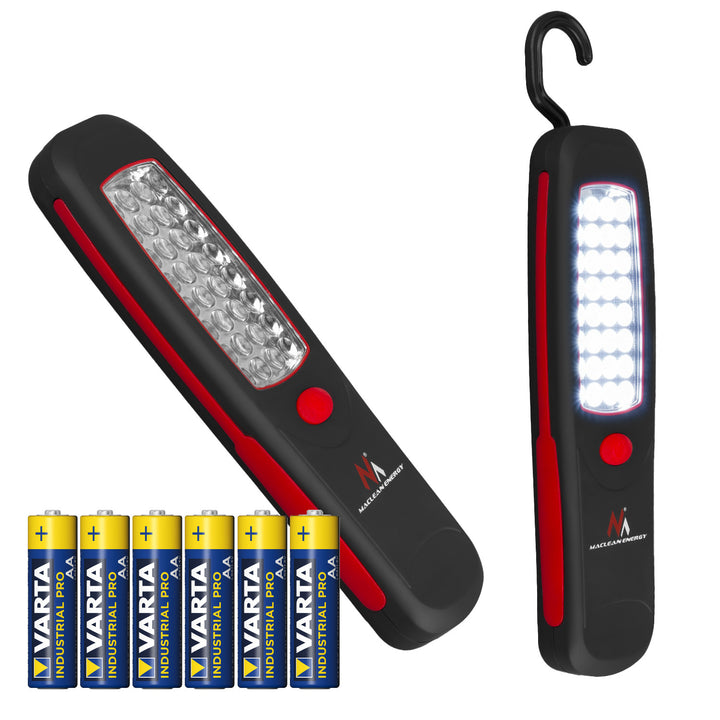 Dílenská lampa 24 LED Maclean, magnet, háček, MCE03 2 kusy + 6x baterie Varta Industrial LR6/AA R-06