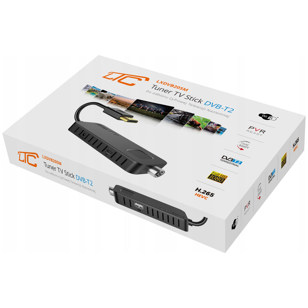 TV tuner STICK DVB-T2 LTC, pro pozemní vysílání, kvalita Full HD 1080, funkce TIMESHIFT, LXDVB213M