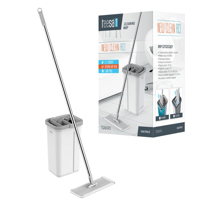 Plochý čisticí mop Teesa, dvoukomorové vědro, objem 5,7 l, New Clean R13, Teesa