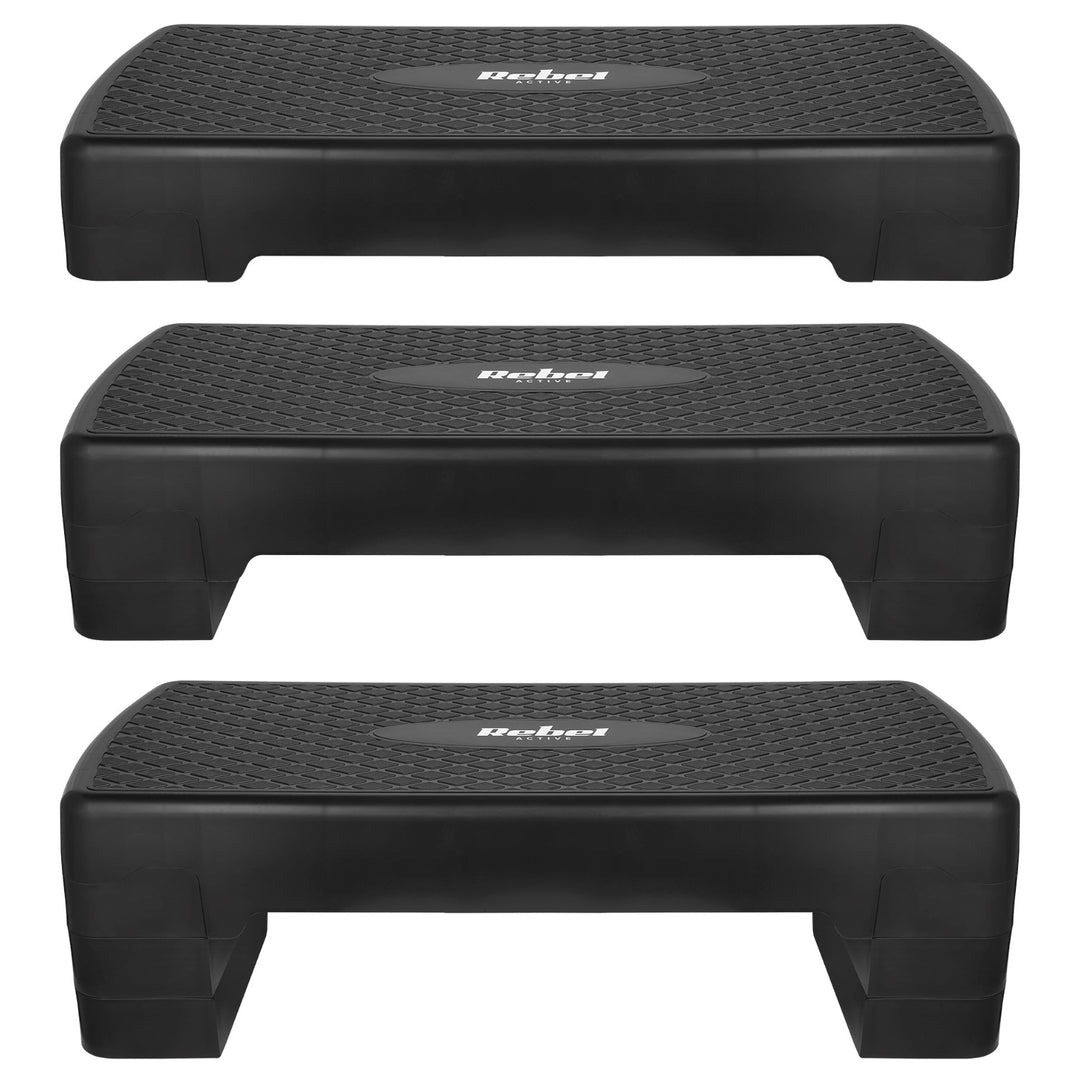 Step pro aerobik a fitness cvičení Rebel Active, 3 stupně, 68 cm, černý, RBA-3227-BK