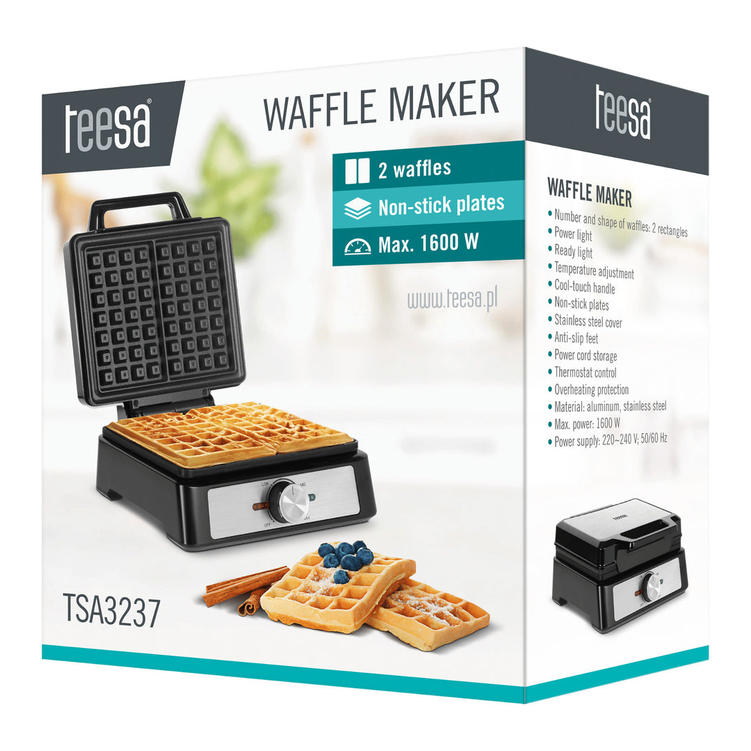 Vaflovač Teesa, na 2 vafle, výkon 1600 W, regulace výkonu, TSA3237