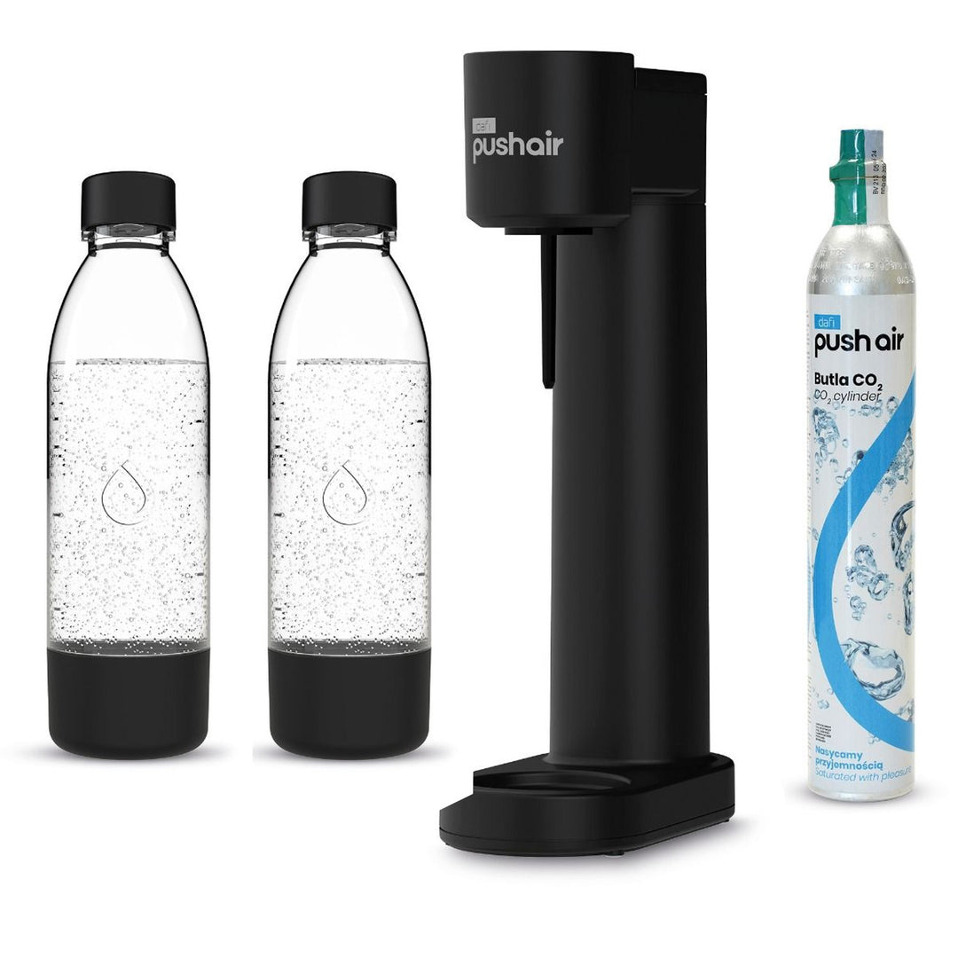 Systém na sycení nápojů Dafi Push Air, černá barva, v balení 2 láhve o objemu 0,7 l a CO2 náplň