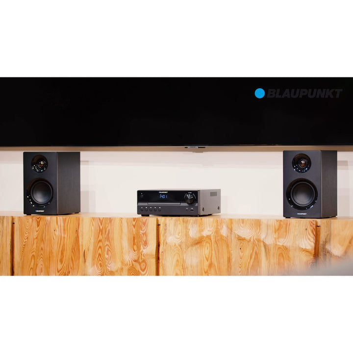 Mikrosystém Blaupunkt, výkon 240 W, HDMI/CD/USB/FM/BT/PLL, parametrický ekvalizér, LED displej, funkce hodin a budíku, černá barva, MS55SUB