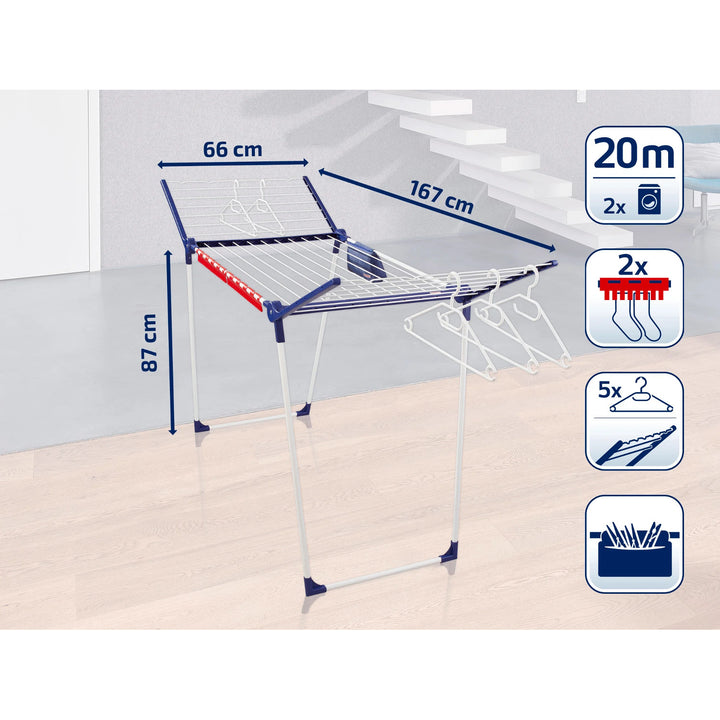 Sušák Pegasus 200 Solid Comfort Leifheit, délka šňůr 20 m, protiskluzové nožičky, odolný vůči povětrnostním vlivům, 2 držáky na prádlo, 81516