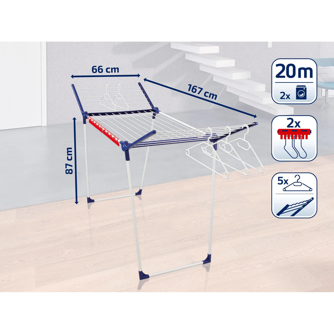 Sušák Pegasus 200 Solid Leifheit, délka šňůr 20 m, stabilní paralelní nohy, odolný proti povětrnostním vlivům, 2 držáky na prádlo, 81520