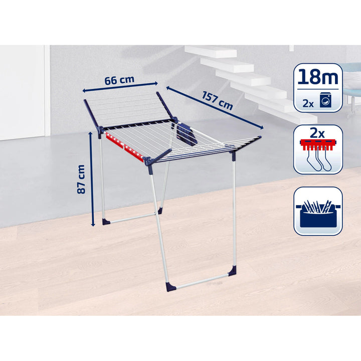 Sušák Pegasus 180 Solid Plus Leifheit, délka šňůr 18 m, stabilní paralelní nohy, odolný proti povětrnostním vlivům, 2 držáky na prádlo, 81510