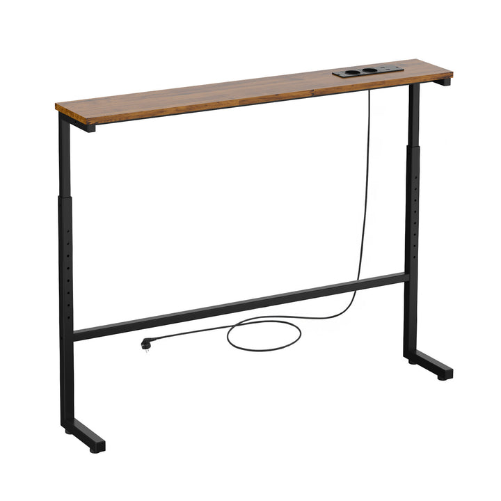 Konzole / stolek s nabíjecí lištou Maclean, černý s rustikální deskou, výškově nastavitelný v rozmezí 62–83 cm, max. 25 kg, kabel 2,5 m, MC-140 B