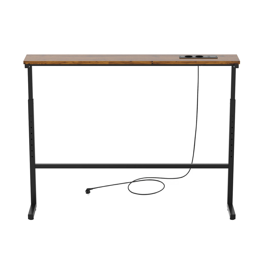 Konzole / stolek s nabíjecí lištou Maclean, černý s rustikální deskou, výškově nastavitelný v rozmezí 62–83 cm, max. 25 kg, kabel 2,5 m, MC-140 B