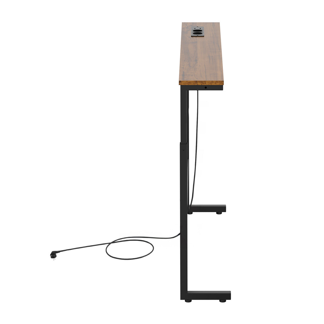 Konzole / stolek s nabíjecí lištou Maclean, černý s rustikální deskou, výškově nastavitelný v rozmezí 62–83 cm, max. 25 kg, kabel 2,5 m, MC-140 B