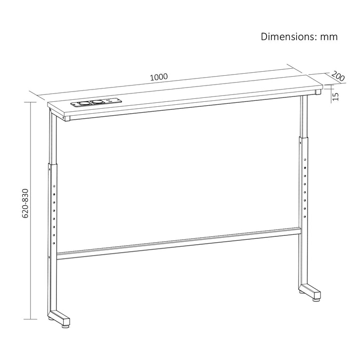 Konzole / stolek s nabíjecí lištou Maclean, černý s rustikální deskou, výškově nastavitelný v rozmezí 62–83 cm, max. 25 kg, kabel 2,5 m, MC-140 B