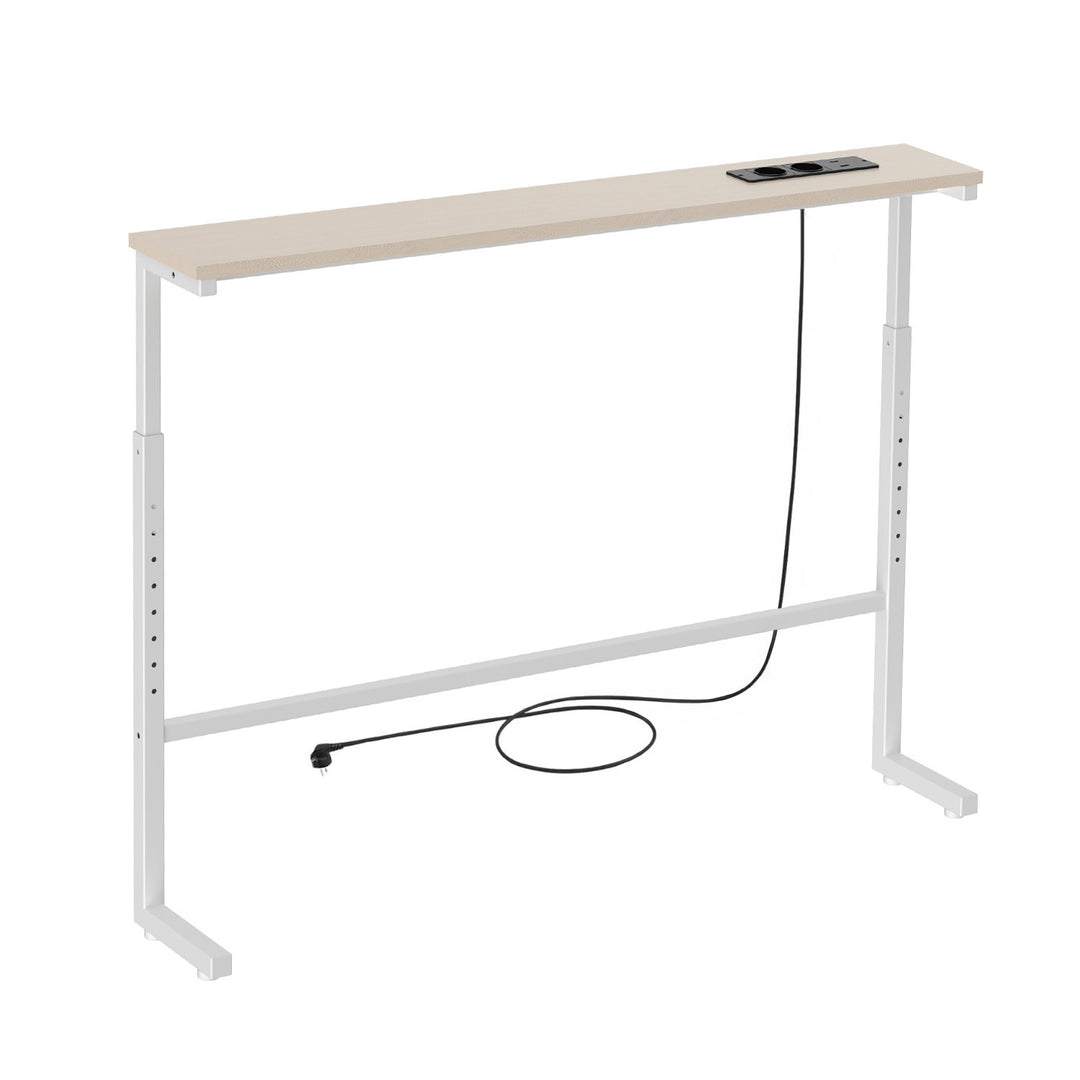 Konzole / stolek s nabíjecí lištou Maclean, bílý se světlou deskou, výškově nastavitelný v rozmezí 62–83 cm, max. 25 kg, kabel 2,5 m, MC-140 W