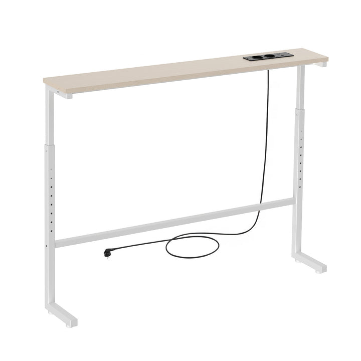 Konzole / stolek s nabíjecí lištou Maclean, bílý se světlou deskou, výškově nastavitelný v rozmezí 62–83 cm, max. 25 kg, kabel 2,5 m, MC-140 W
