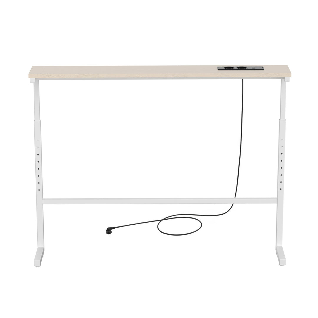 Konzole / stolek s nabíjecí lištou Maclean, bílý se světlou deskou, výškově nastavitelný v rozmezí 62–83 cm, max. 25 kg, kabel 2,5 m, MC-140 W