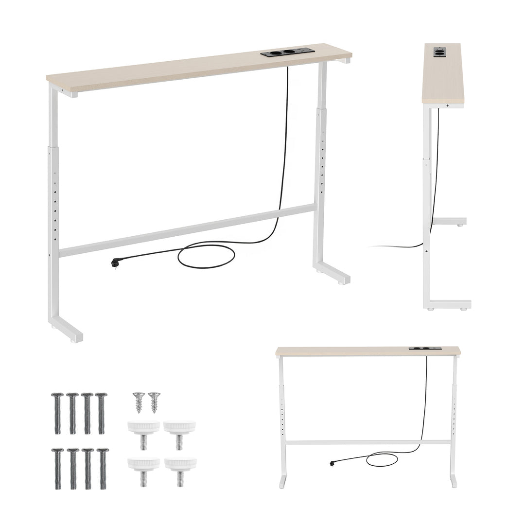 Konzole / stolek s nabíjecí lištou Maclean, bílý se světlou deskou, výškově nastavitelný v rozmezí 62–83 cm, max. 25 kg, kabel 2,5 m, MC-140 W