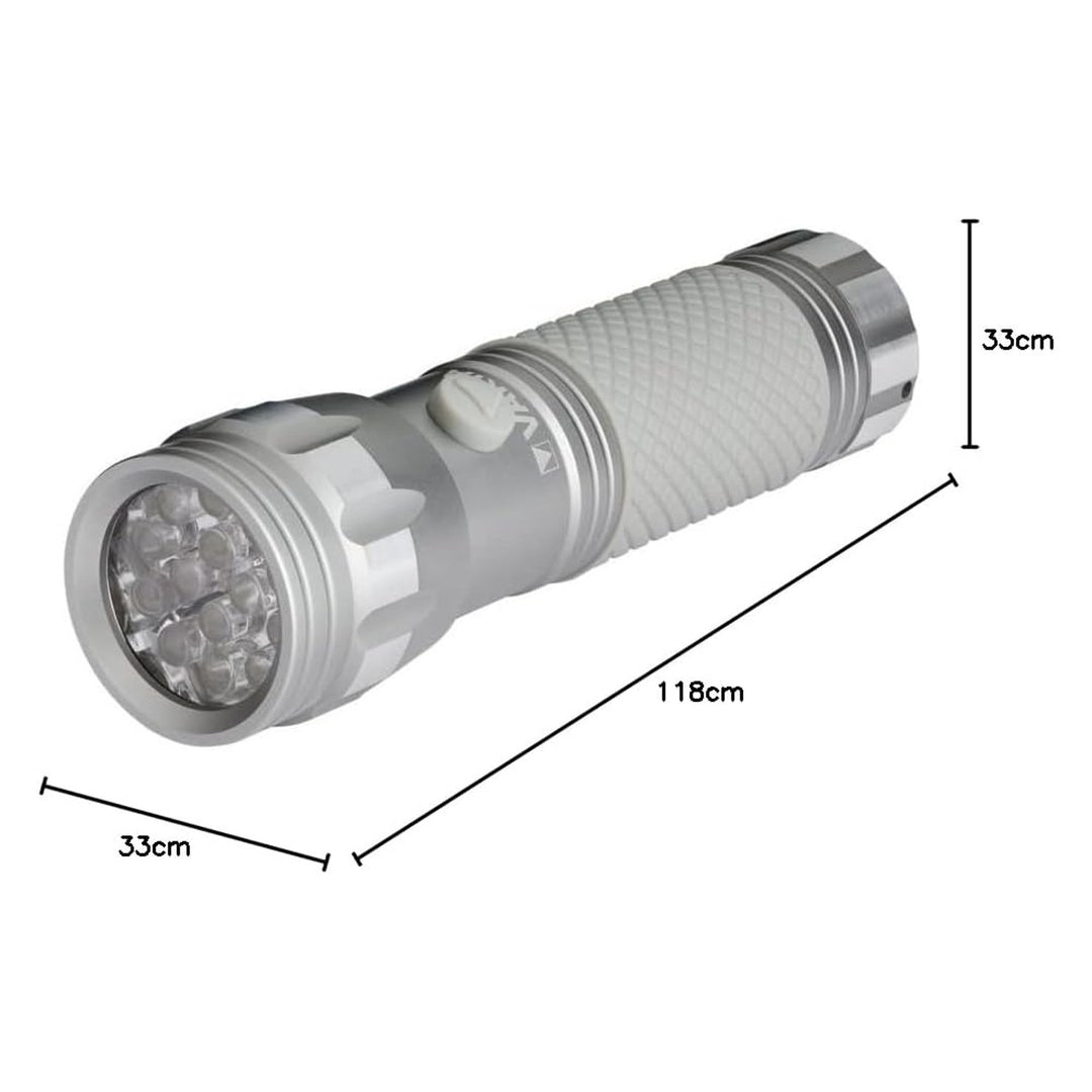 Hliníková ruční UV LED svítilna 15638, vlnová délka UV záření 395–400 nm, technologie Multi LED + baterie Varta v balení