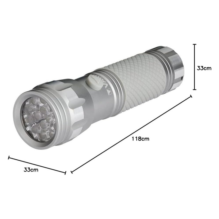 Hliníková ruční UV LED svítilna 15638, vlnová délka UV záření 395–400 nm, technologie Multi LED + baterie Varta v balení