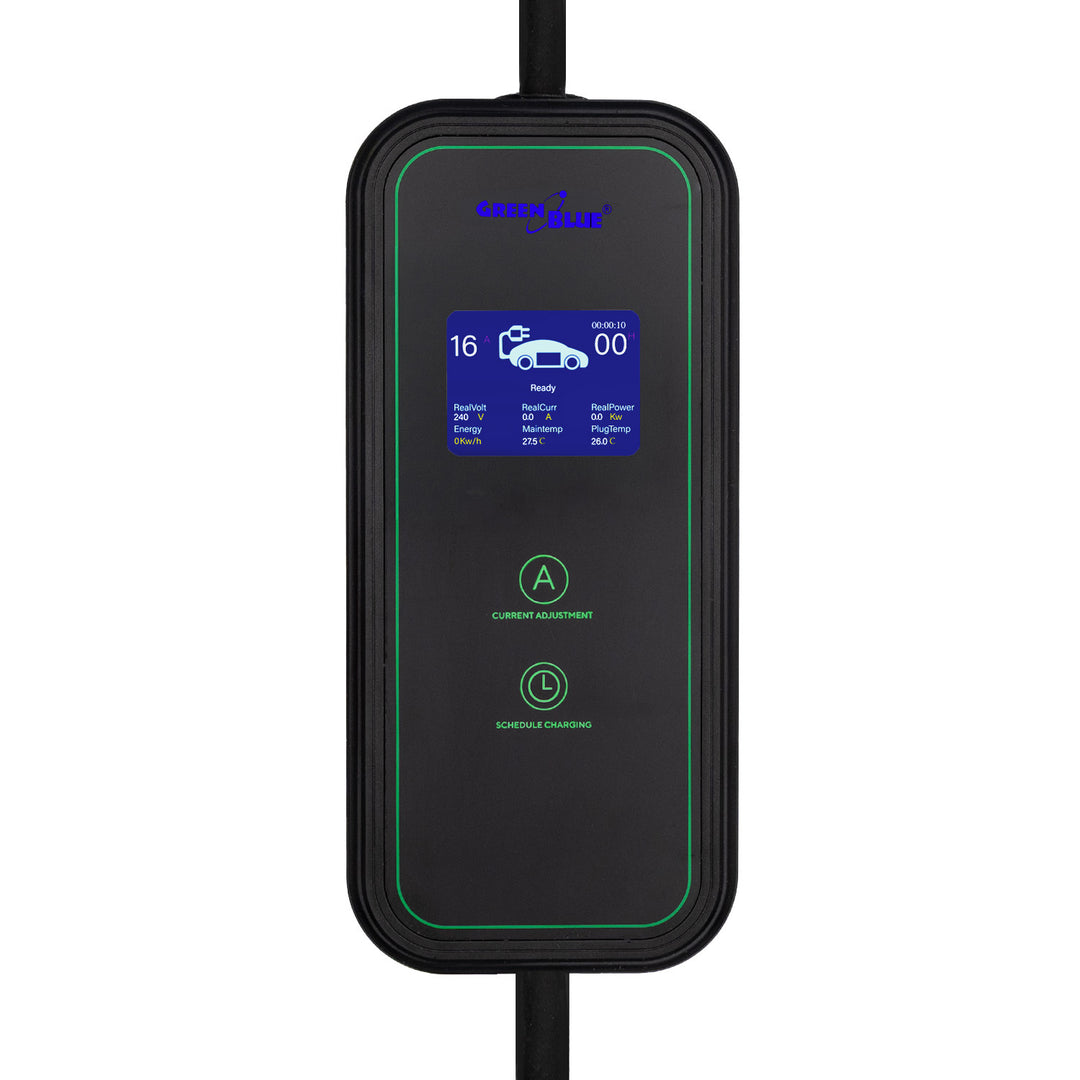 Nabíječka pro elektromobily (EV) / plug-in hybridy (PHEV) GreenBlue, přenosná, typ 2, délka kabelu 6,8 m, IP65, 11 kW, 220–380 V střídavého proudu, 50/60 Hz, 16 A, 3 fáze, GB1100