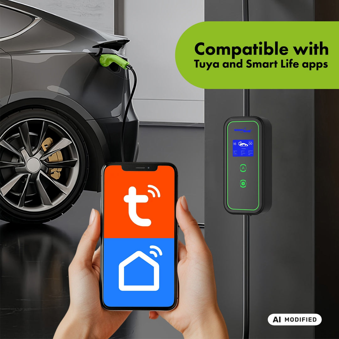Nabíječka pro elektromobily (EV) / plug-in hybridy (PHEV) GreenBlue, přenosná, typ 2, délka kabelu 6,8 m, IP65, 11 kW, 220–380 V střídavého proudu, 50/60 Hz, 16 A, 3 fáze, GB1100