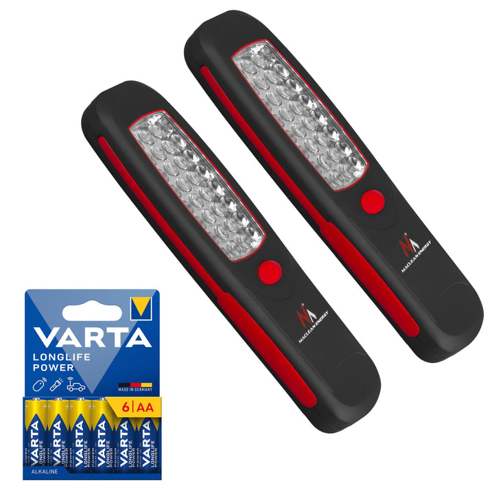 2x dílenská lampa Maclean s 24 LED diodami, magnet, háček, MCE03 + 6x baterie R-06, R06, AA, LR06 1,5 V VARTA Longlife Power