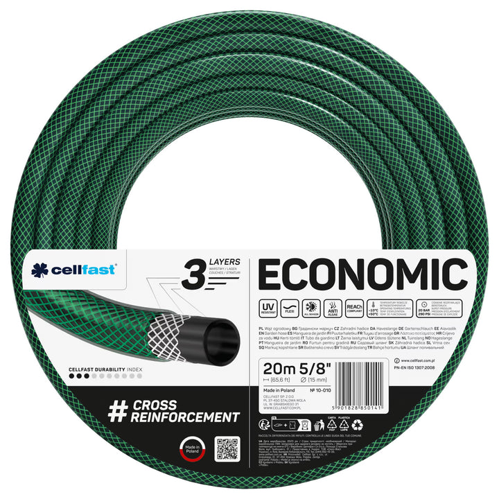 Zahradní hadice Cellfast, třívrstvá, s křížovým polyesterovým opletem, 5/8", 20 m, Economic