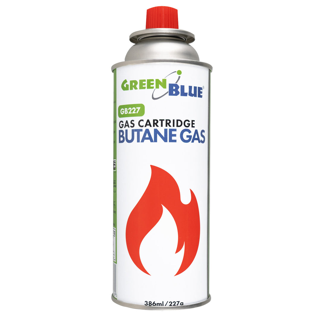 6x plynová náplň 227 g GreenBlue. Certifikát: Pi 0875, v souladu s normou EN 417, butan, provozní teplota -10 °C až +40 °C, GB227