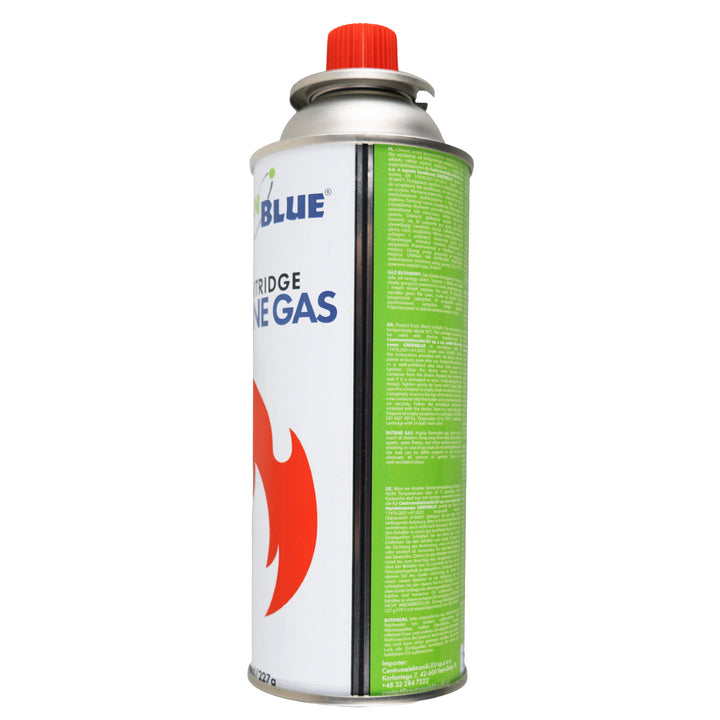 14 plynových náplní GreenBlue 227 g. Certifikát: Pi 0875, v souladu s normou EN 417, butan, provozní teplota -10 °C až +40 °C, GB227
