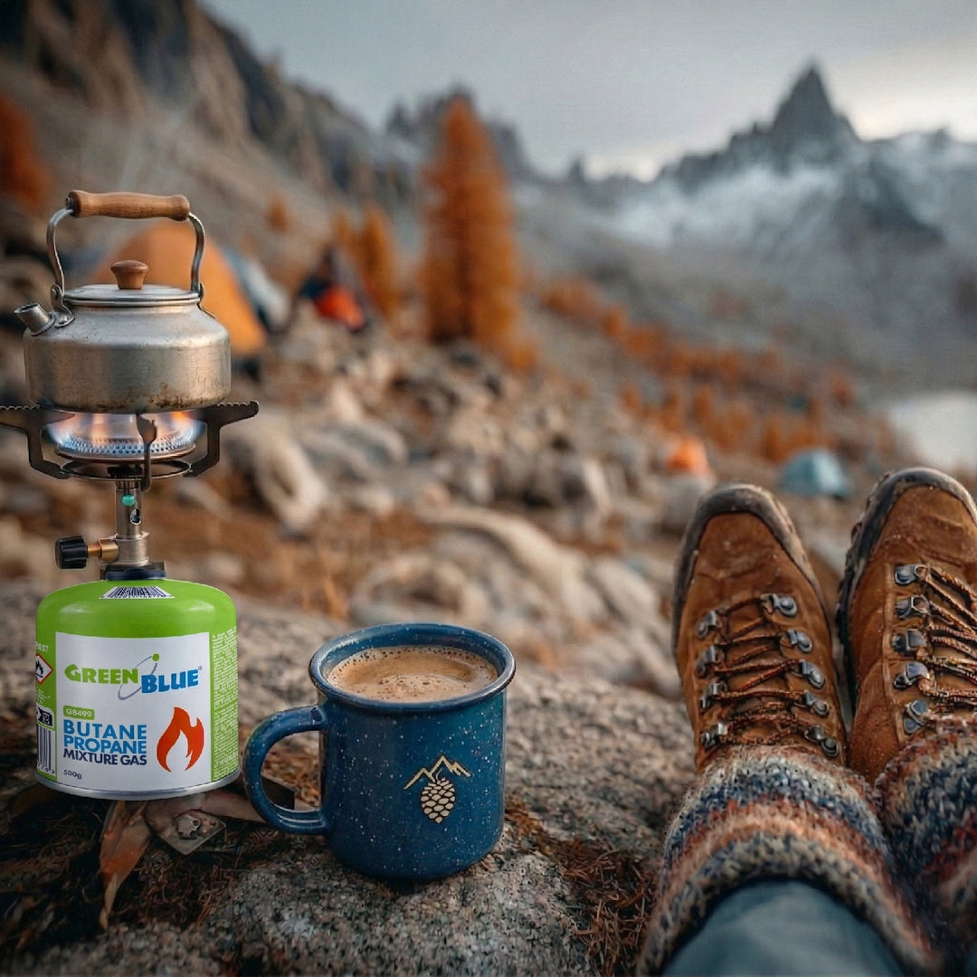 10 ks plynových kartuší GreenBlue 500 g. Certifikát: Pi 0437, v souladu s normou EN 417, butan-propan, teplotní rozsah -10 °C až +40 °C, závitový ventil 7/16'' GB499