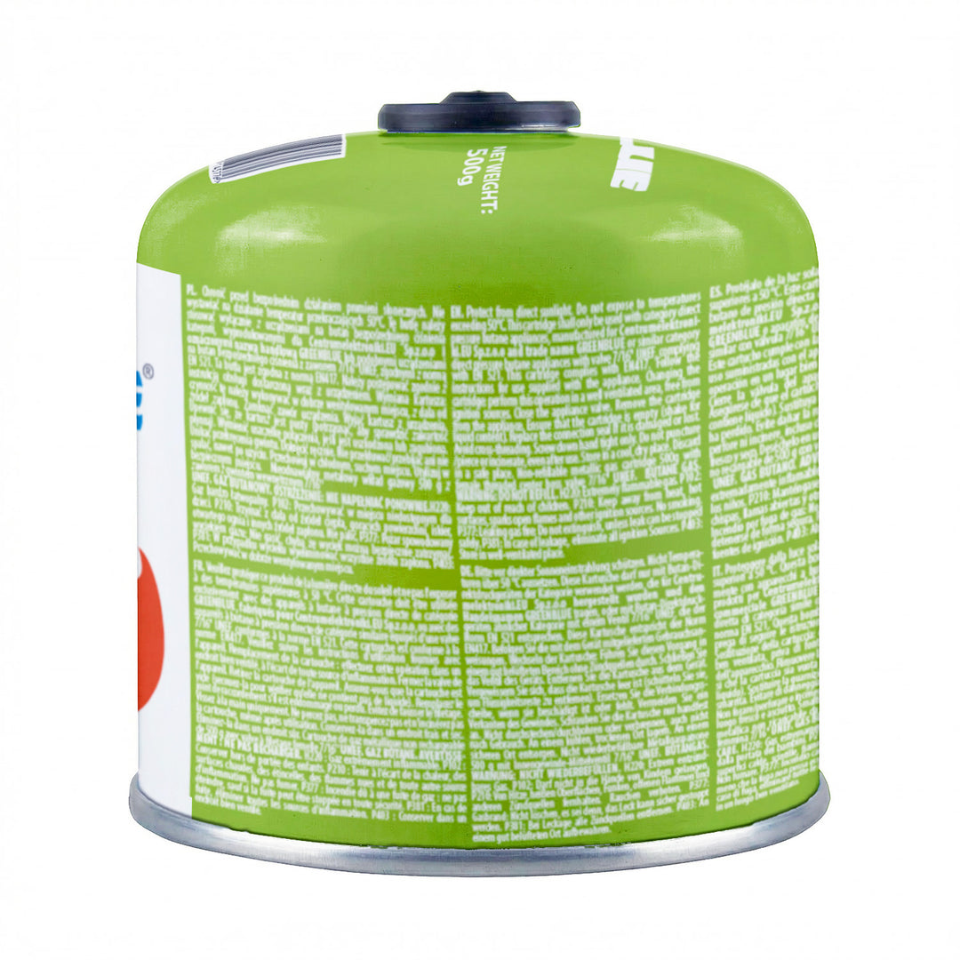 12 ks plynových kartuší GreenBlue 500 g. Certifikát: Pi 0437, v souladu s normou EN 417, butan-propan, teplotní rozsah -10 °C až +40 °C, závitový ventil 7/16'' GB499