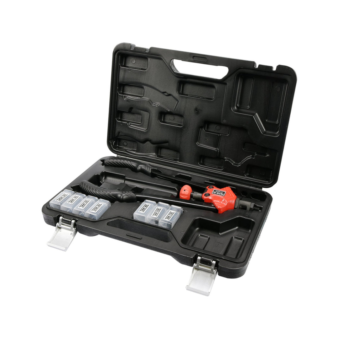 Ruční nýtovačka Yato, pro nýtovací matice velikostí M3–M12, protiskluzová rukojeť, hlavy z odolné oceli CrMo, YT-36128