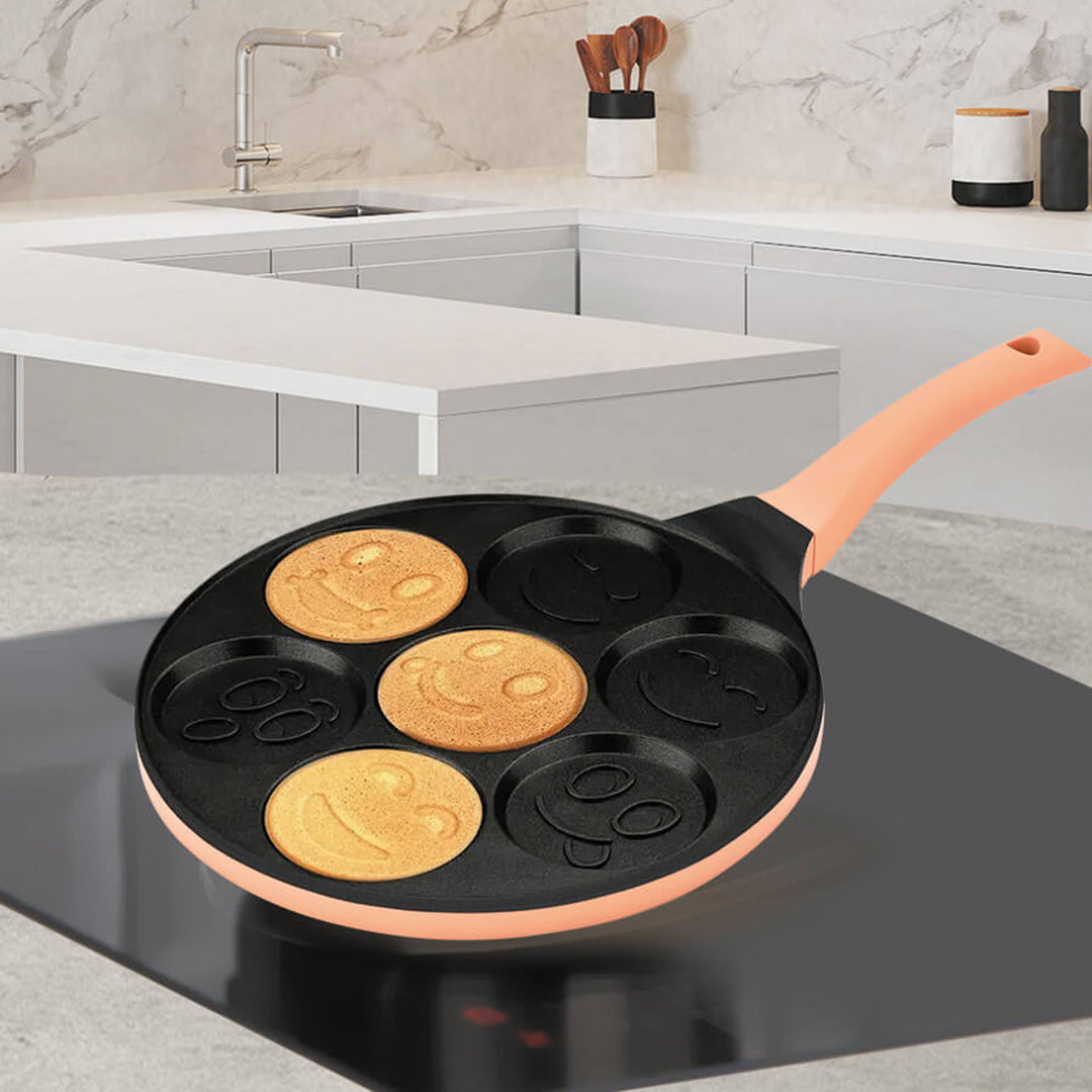 Pánev na palačinky Maestro, motiv smajlíků, průměr 26 cm, nepřilnavý povrch, silikonová rukojeť, vhodná pro všechny typy sporáků, MR-1222-B