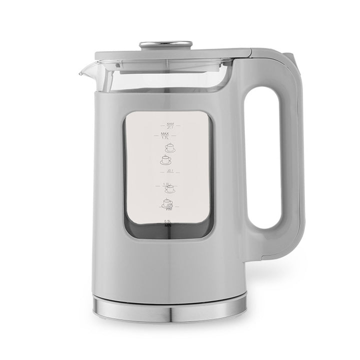 Skleněná rychlovarná konvice Maestro, objem 1,7 l, výkon 2200 W, ukazatel hladiny vody, LED podsvícení, otočná základna, barva šedá, MR-065-GREY