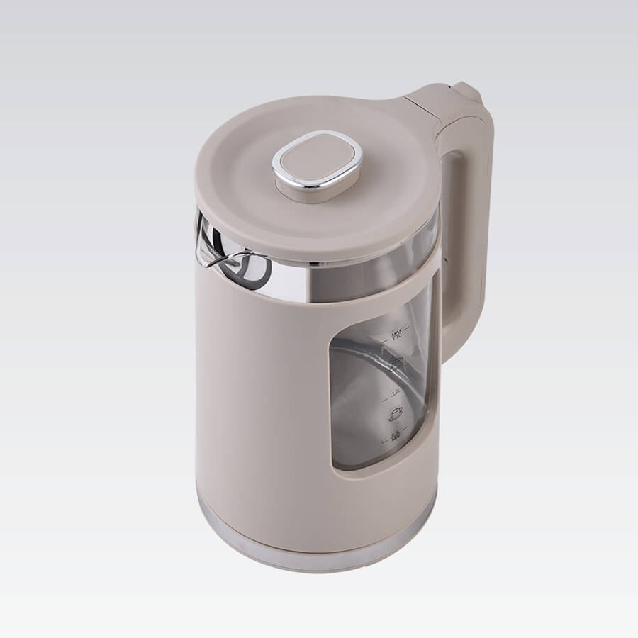 Skleněná rychlovarná konvice Maestro, objem 1,7 l, výkon 2200 W, ukazatel hladiny vody, LED podsvícení, otočná základna, barva béžová, MR-065-BEIGE