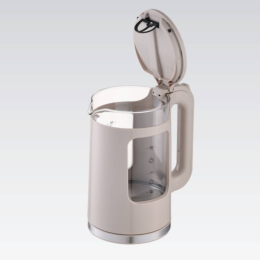 Skleněná rychlovarná konvice Maestro, objem 1,7 l, výkon 2200 W, ukazatel hladiny vody, LED podsvícení, otočná základna, barva béžová, MR-065-BEIGE