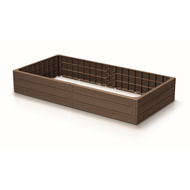 Zahradní obrubník Prosperplast Base Woody, 149 x 75 cm, odolný proti povětrnostním vlivům, modulární konstrukce, hnědá barva, IBWR-7587U