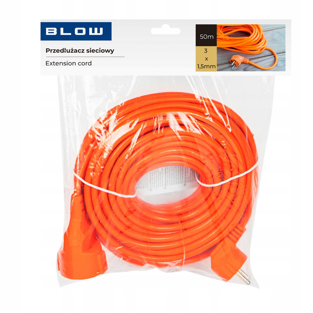 Prodlužovací kabel Blow, oranžový, délka 50 m, zásuvka s uzemněním, PR-160