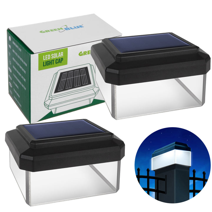 Solární LED lampa na sloupek GreenBlue, 60 × 40 mm, obdélníkový kryt, GB125, 2 ks