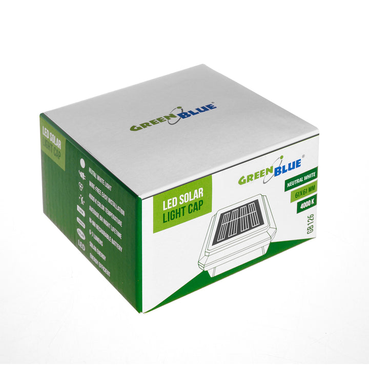 Solární LED lampa na sloupek GreenBlue, 60 × 60 mm, obdélníkový kryt, GB126, 2 ks