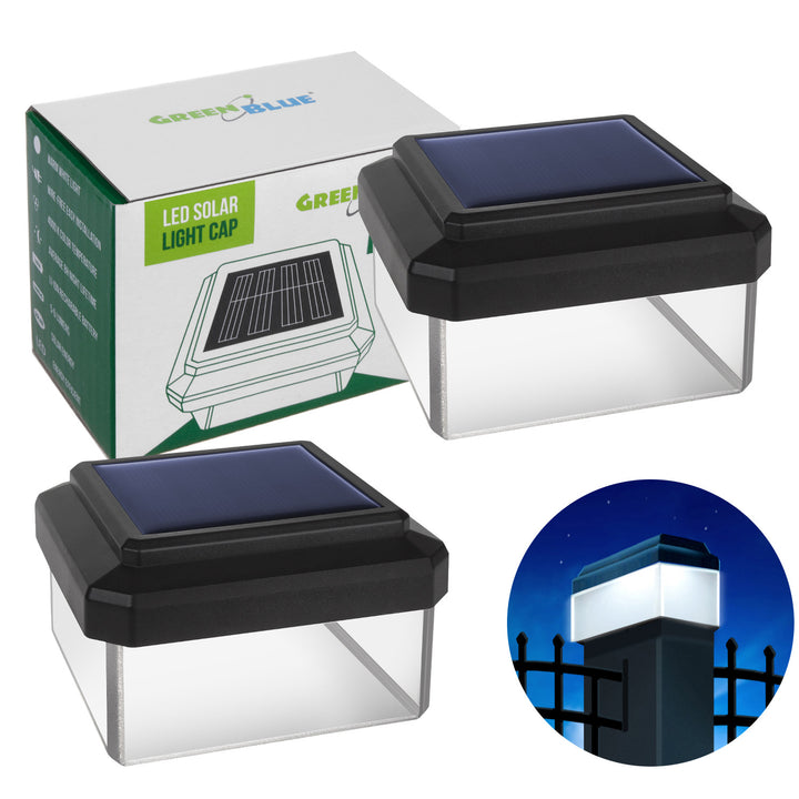 Solární LED lampa na sloupek GreenBlue, 60 × 60 mm, obdélníkový kryt, GB126, 2 ks