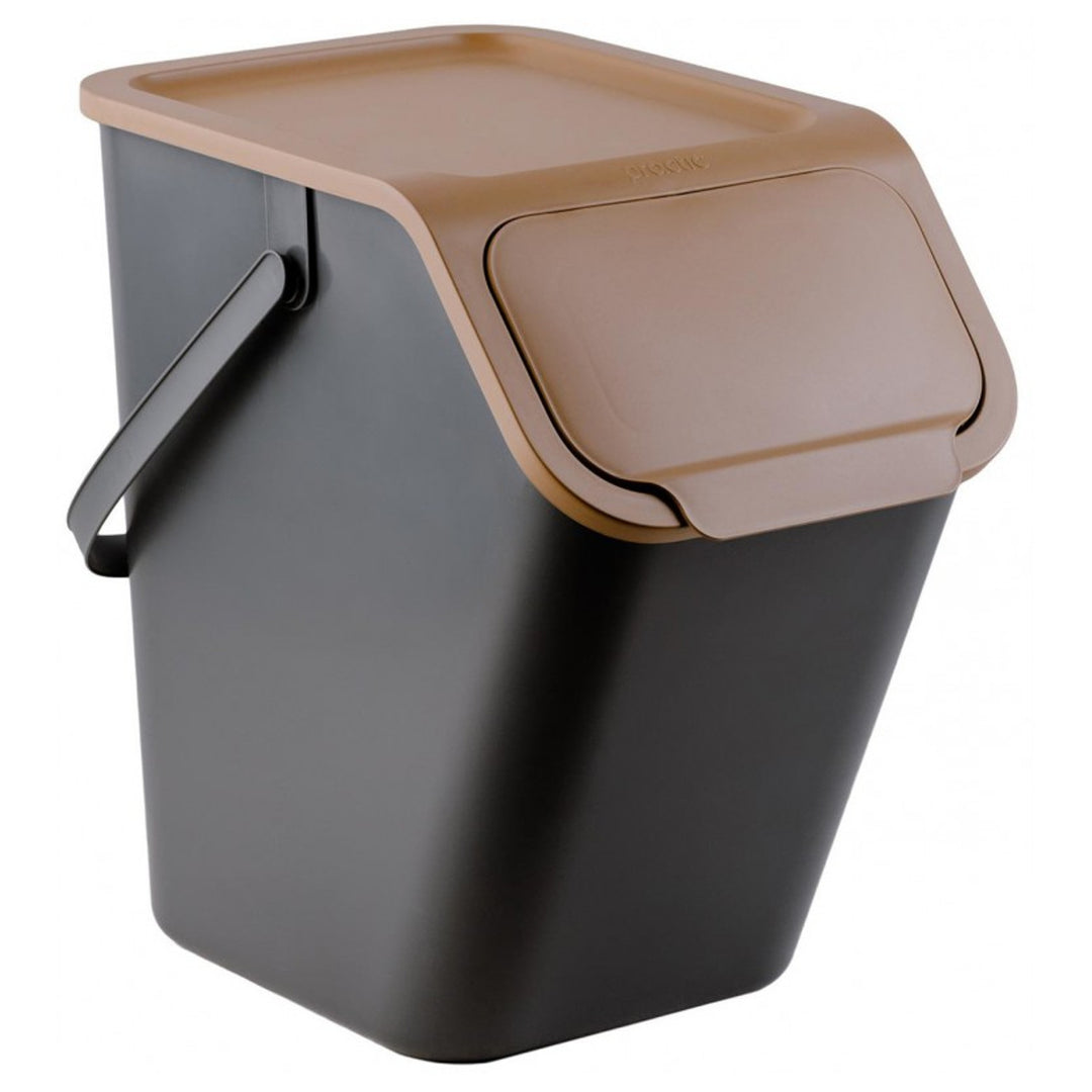 Sada 4 černých třídicích nádob BINI s barevnými víky (žluté/zelené/modré/hnědé) + 5 kusů uhlíkových filtrů