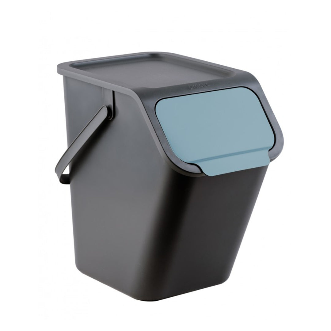 Sada 4 černých nádob BINI 4x25 l, s černým víkem, barva klapky: žlutá, modrá, zelená, hnědá + 5 kusů uhlíkových filtrů