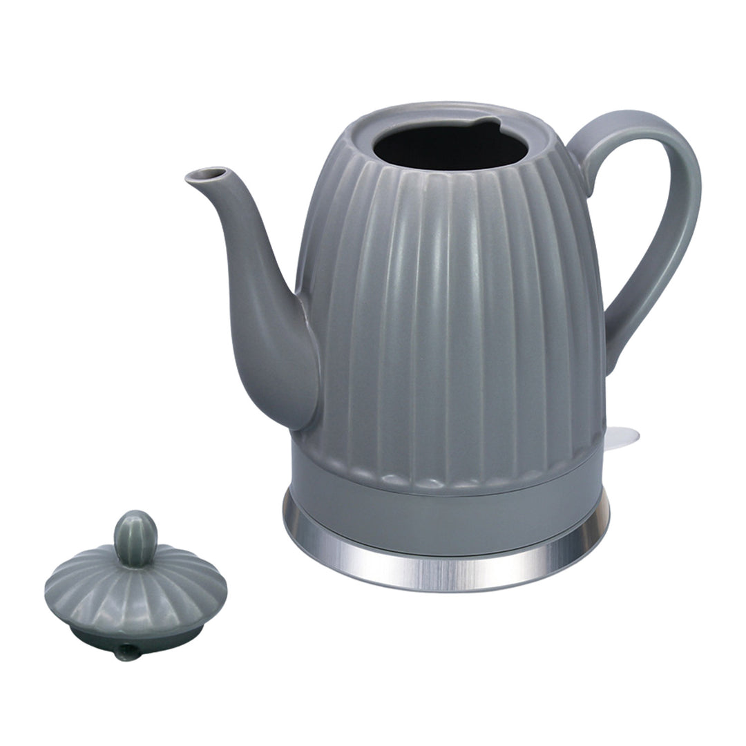 Keramická elektrická konvice Maestro, šedá barva, výkon 1500 W, objem 1,5 l, otočná základna, ukazatel hladiny vody, napájecí kabel 65 cm, MR-077