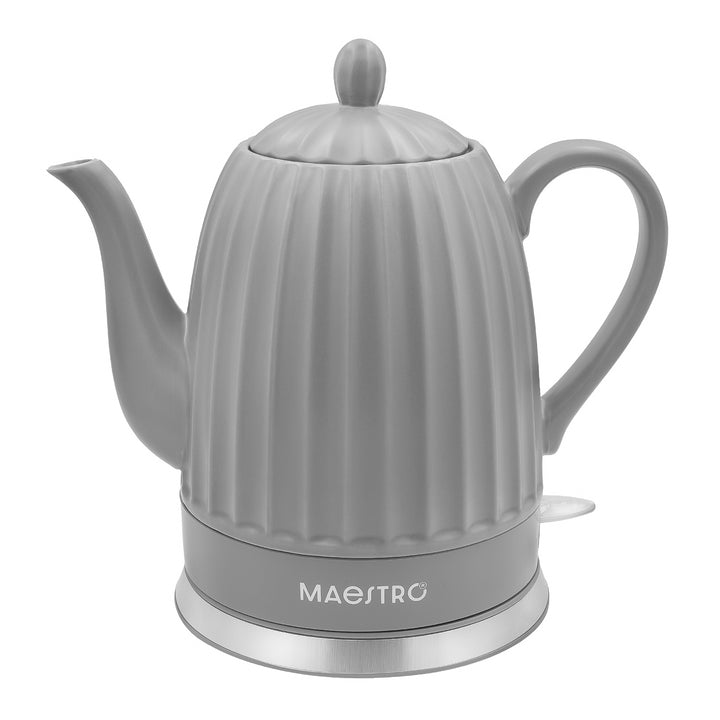 Keramická elektrická konvice Maestro, šedá barva, výkon 1500 W, objem 1,5 l, otočná základna, ukazatel hladiny vody, napájecí kabel 65 cm, MR-077