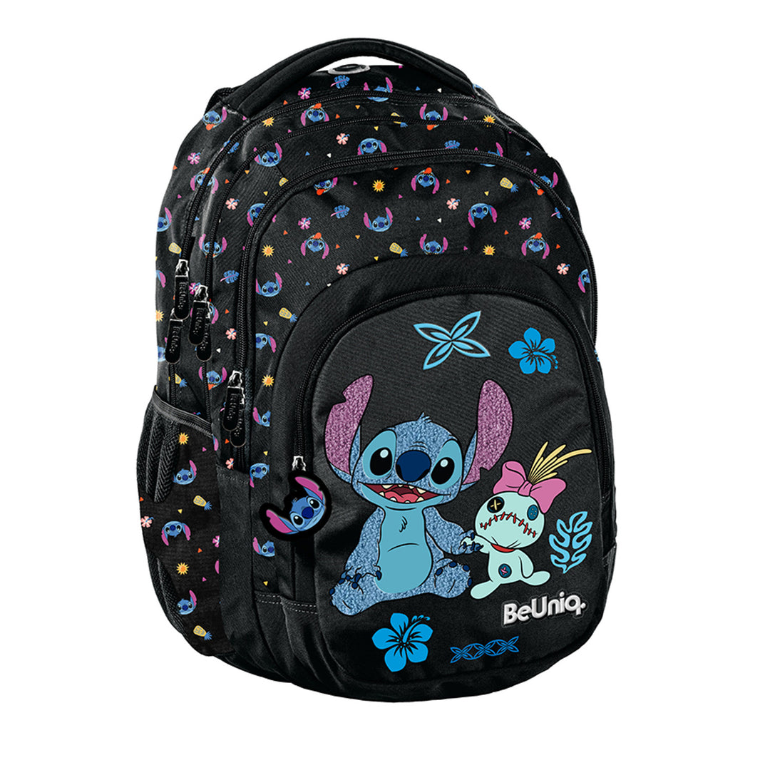 Školní sada Stitch Paso, batoh se třemi přihrádkami, oddílem na notebook a zpevněným dnem, penál s gumičkami na psací potřeby, vak na boty, který lze připevnit na záda, DS26MM