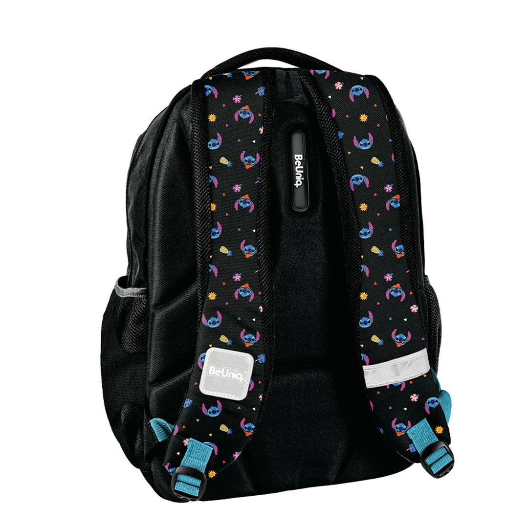 Školní sada Stitch Paso, batoh se třemi přihrádkami, oddílem na notebook a zpevněným dnem, penál s gumičkami na psací potřeby, vak na boty, který lze připevnit na záda, DS26MM