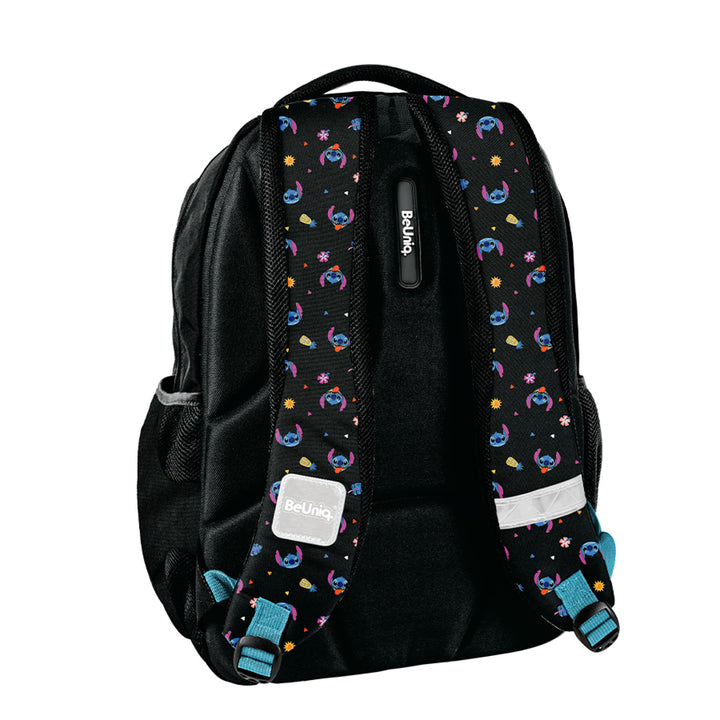 Školní sada Stitch Paso, batoh se třemi přihrádkami, oddílem na notebook a zpevněným dnem, penál s gumičkami na psací potřeby, vak na boty, který lze připevnit na záda, DS26MM