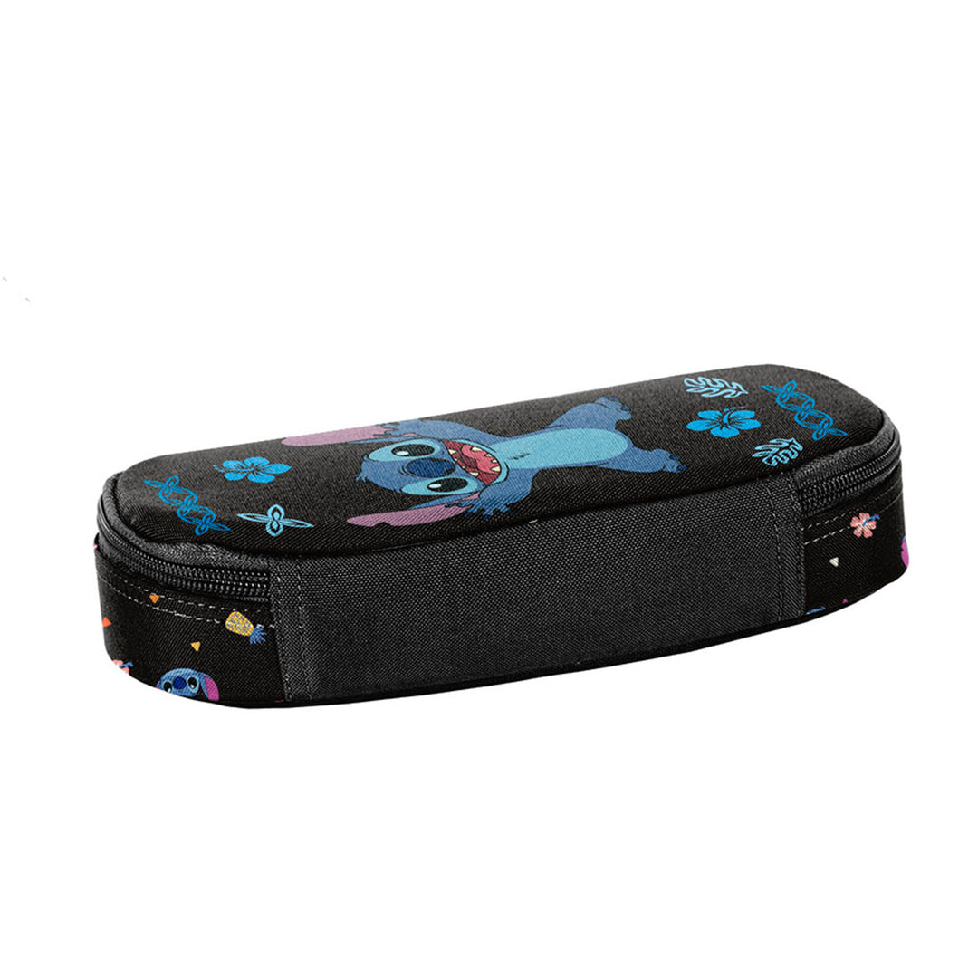 Školní sada Stitch Paso, batoh se třemi přihrádkami, oddílem na notebook a zpevněným dnem, penál s gumičkami na psací potřeby, vak na boty, který lze připevnit na záda, DS26MM